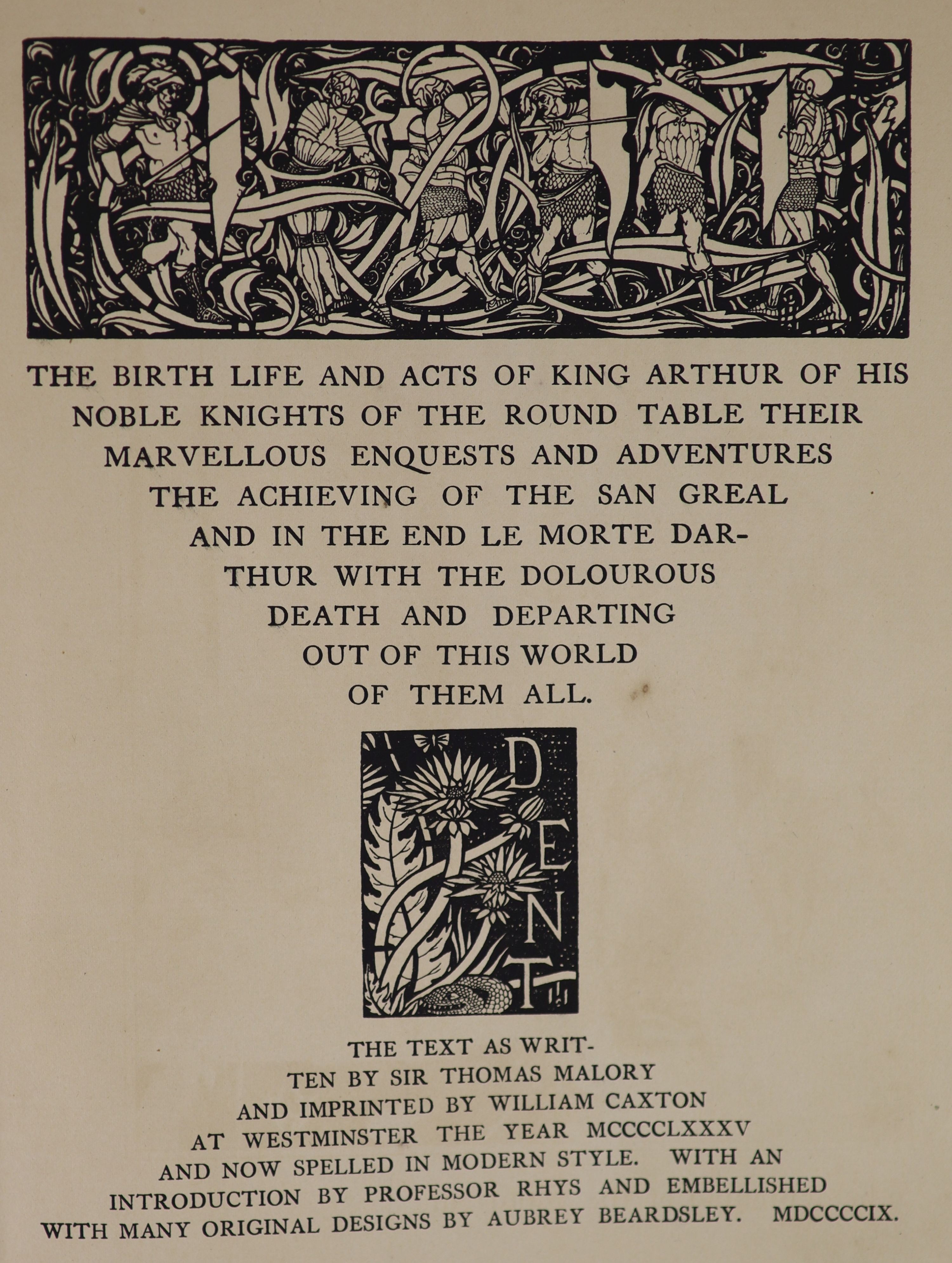 Malory, Thomas - Le Morte D’Arthur, 2nd edition, one of 1500 illustrated by Aubrey Beardsley, 4to, original green cloth, with an art nouveau floral design in gilt, J.M. Dent, London, 1909